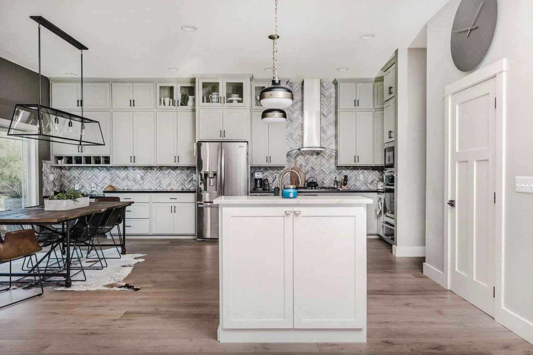 Refinished kitchen with white cabinets